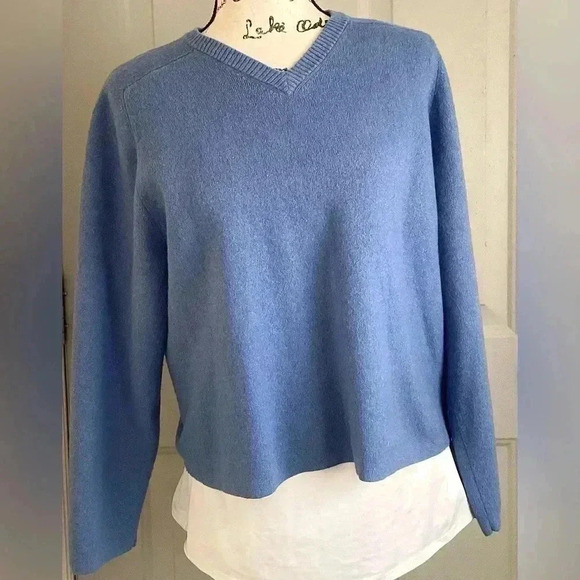 J. CREW Blue WOOL AND COTTON BLEN CROPPED V- NECK SWEATER SIZEXL - Picture 1 of 5